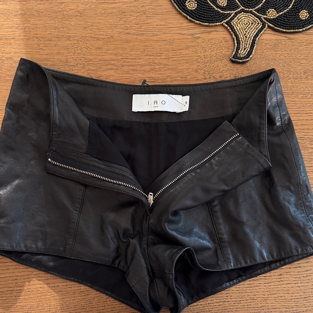 IRO Black Leather Zip-Front Women’s Shorts